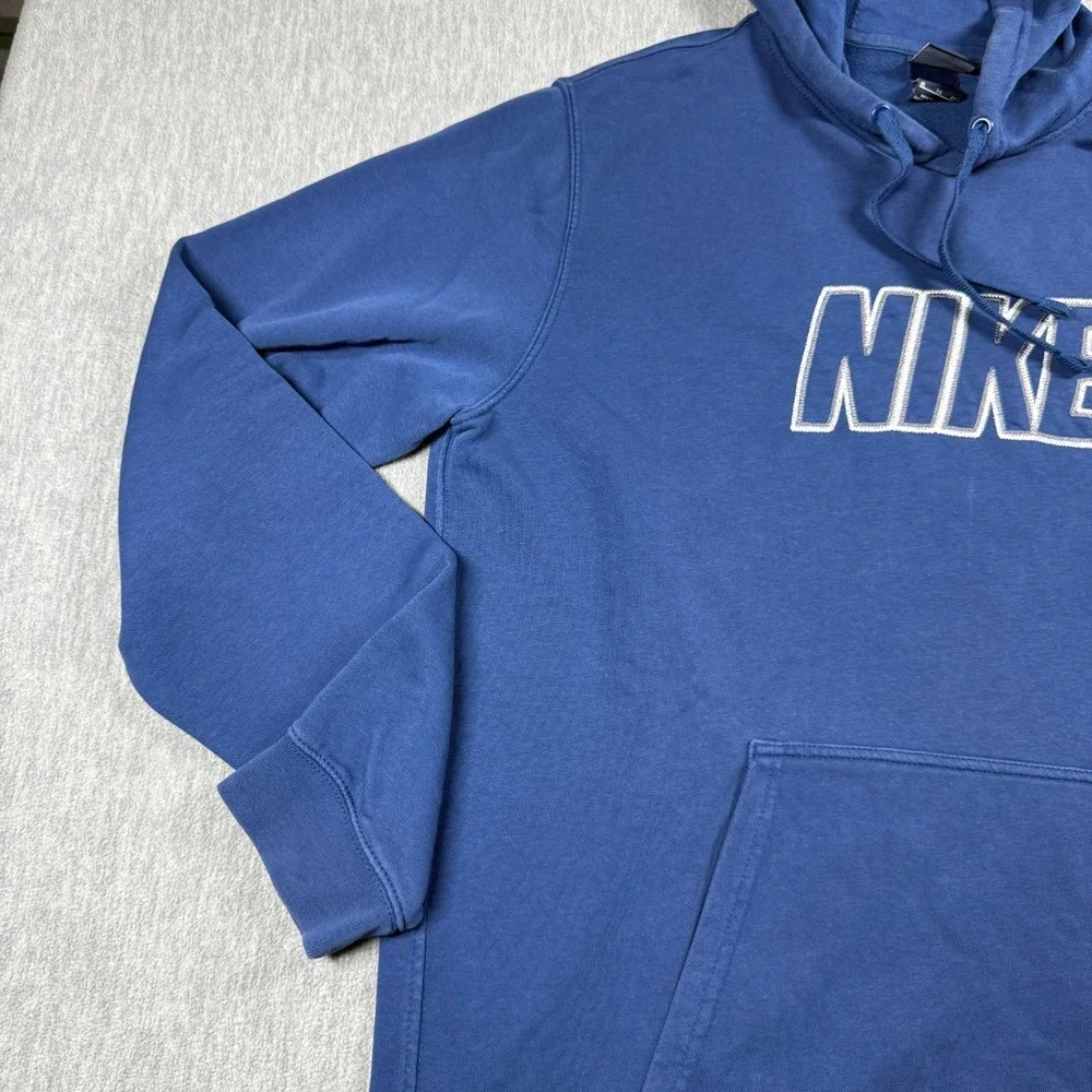 Nike Hoodie Mens XL Blue Spellout Graphic Logo Fleece Pullover Casual Sweatshirt